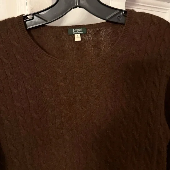 J Crew Women’s 100% CASHMERE Sweater Brown Cable Knit Sz L  EUC - Picture 6 of 8